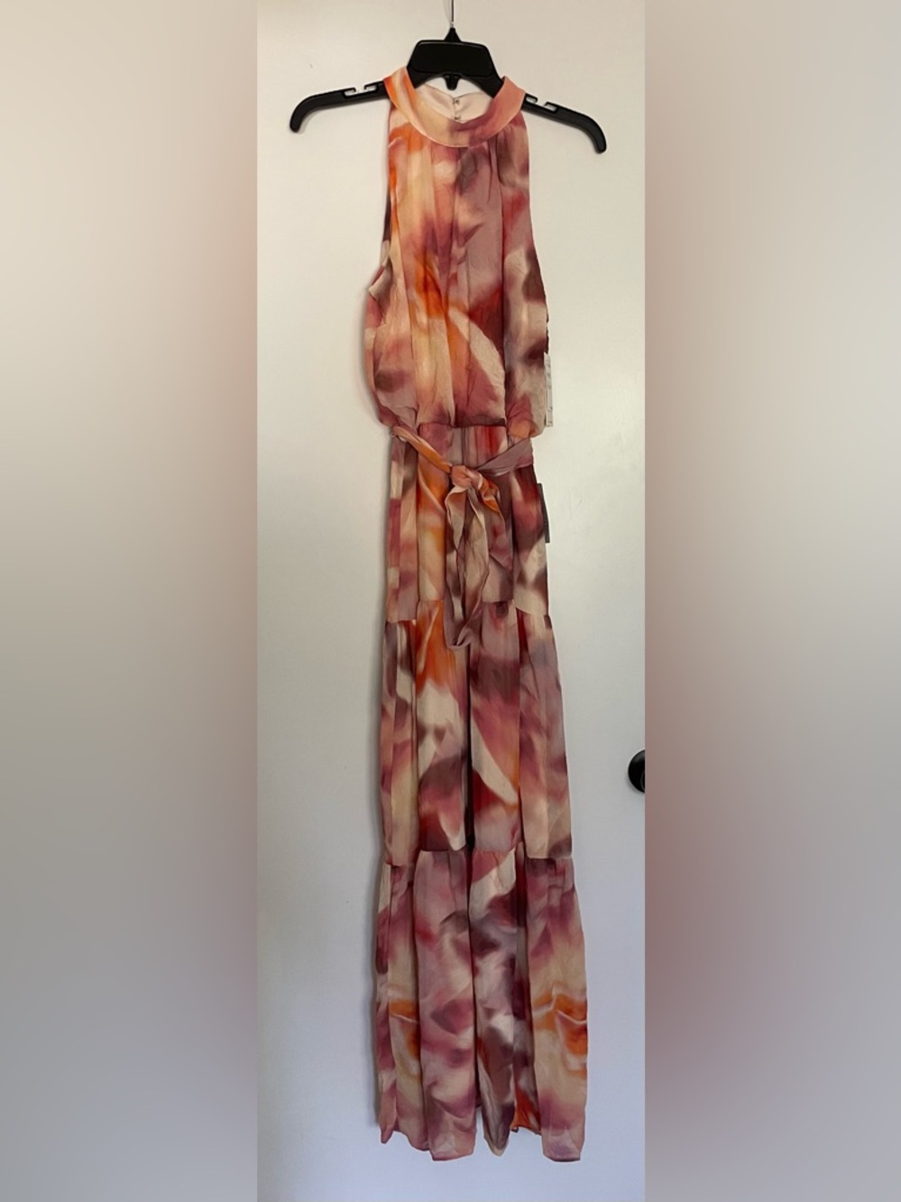Julia Jordan Mock Neck Halter Maxi Dress - Watercolor Crinkle - Size 8 - NWT